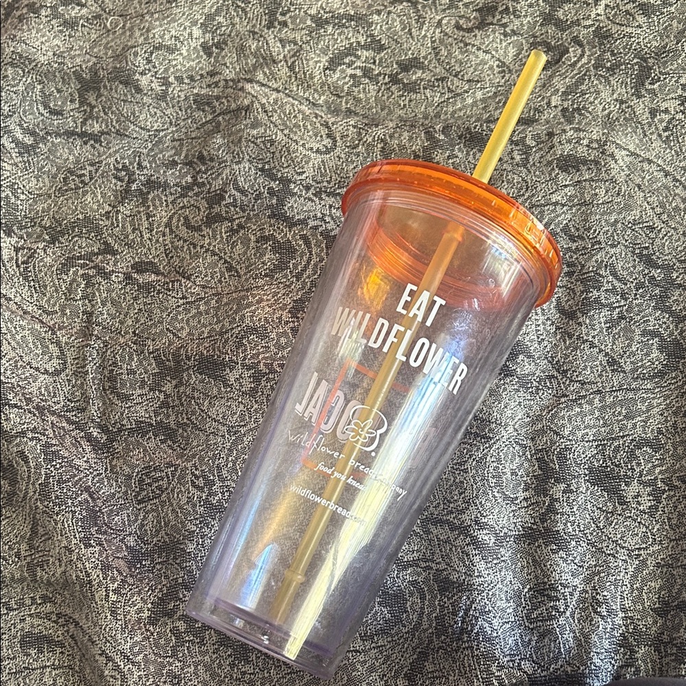 Wildflower Eat Local Tumbler with Orange Lid and Straw - Picture 2 of 6